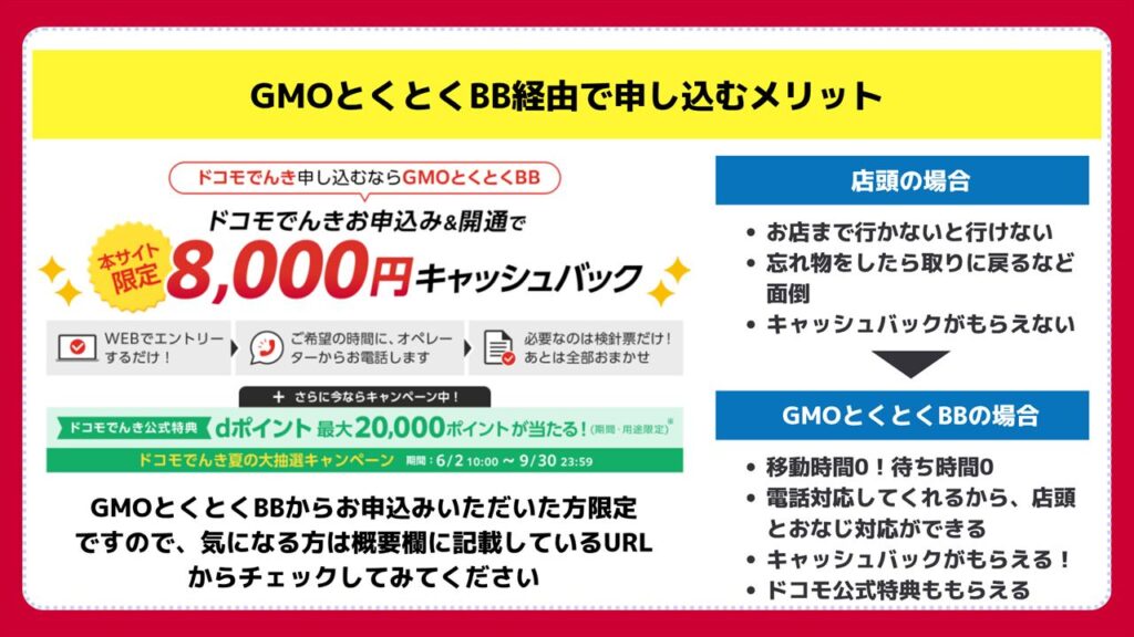 GMOとくとくBB経由でドコモでんきに申し込むメリット