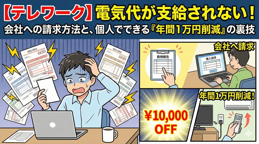 【テレワーク】電気代が支給されない！会社への請求方法と、個人でできる「年間1万円削減」の裏技